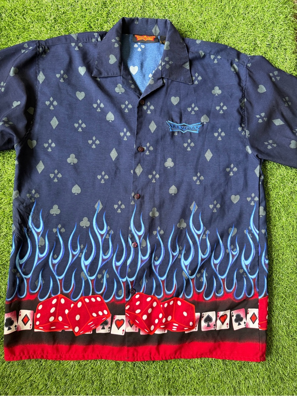 Men's Vegas Flame & Dice Short-Sleeve Button Up Shirt Size Large